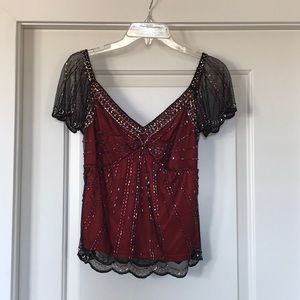 Marina Red/Black Beaded and Sequined Top - Formal